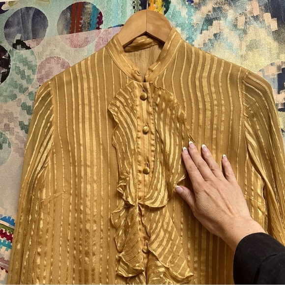 Vintage Tops - v i n t a g e :: Ruffled High Neck Sheer Silk Blouse